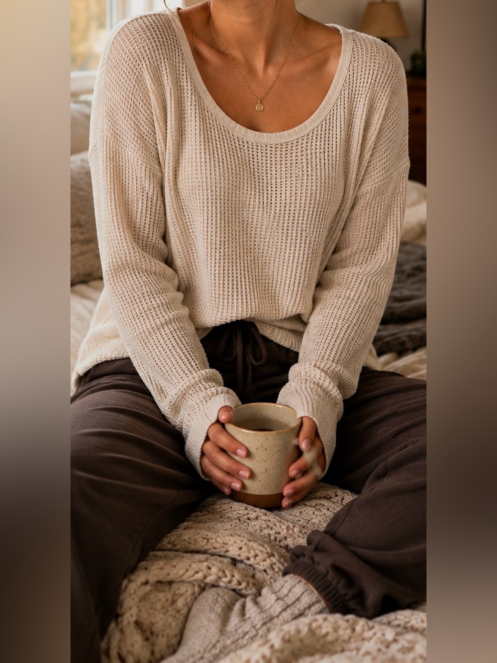American Eagle Waffleknit Soft & Sexy Plush Long Sleeve Oatmeal Size Medium